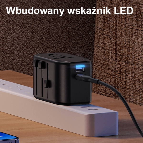 Nabíječka USAMS. 2xUSB T55 12W adaptér 4v1 US/AU/EU/UK černý/černý CC173TC01 (US-CC173) Cestovní nabíječka Univesal