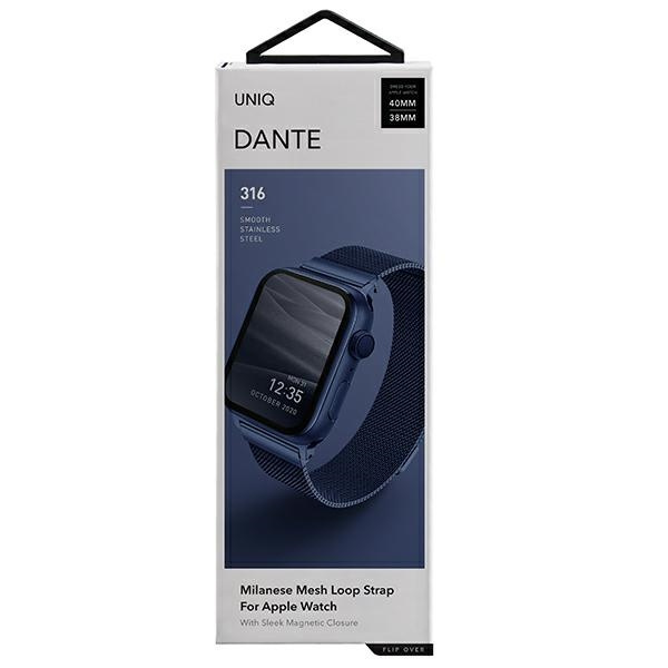 UNIQ řemínek Dante Apple Watch Series 4/5/6/7/SE 38/40/41mm. Nerezová modrá/kobaltová modrá