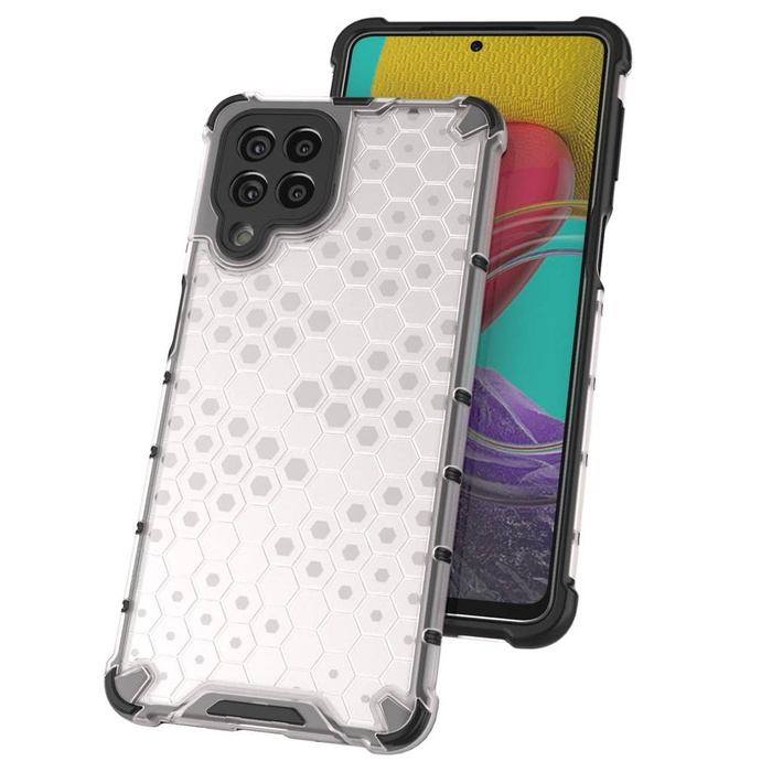 Coque nid d&#39;abeille blindée avec cadre en gel pour Samsung Galaxy M53 5G transparent