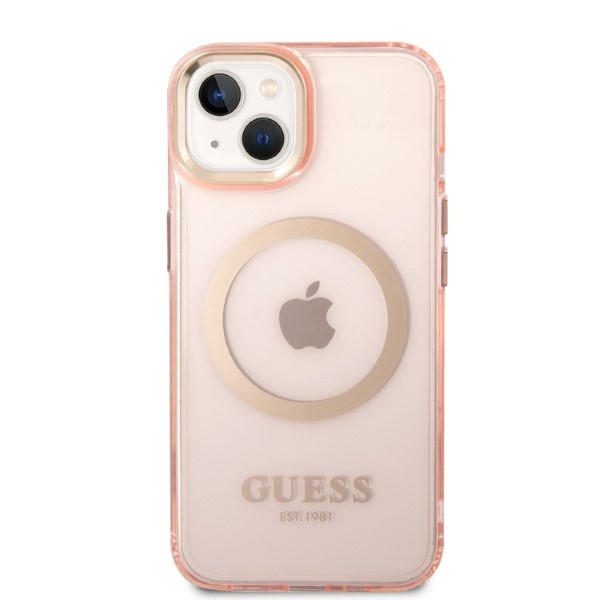 Guess GUHMP14SHTCMP iPhone 14 6,1" růžová/růžová tvrdá case Zlatý obrys průsvitný MagSafe