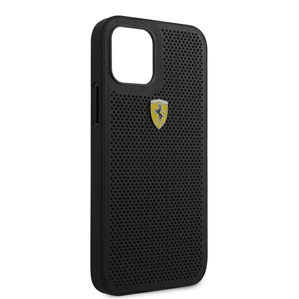 FERRARI Hülle Apple iPhone 12 12 Pro On Track Perforiert Schwarz Hardcase