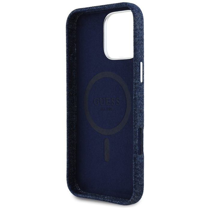 Etui Guess Denim Triangle Logo MagSafe   do iPhone 16 Pro Max niebieski