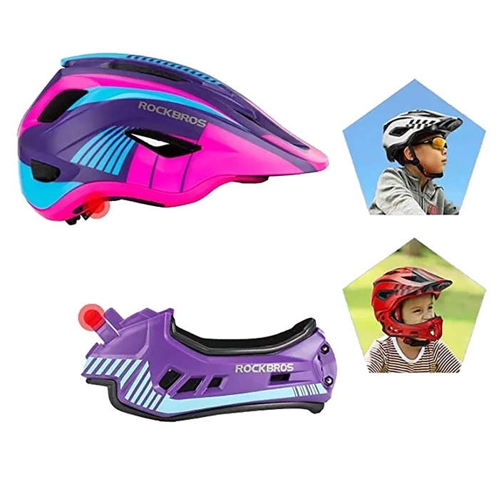 Rockbros TT-32SBPP-S children&#39;s bicycle helmet with detachable chinbar, size S - purple-pink