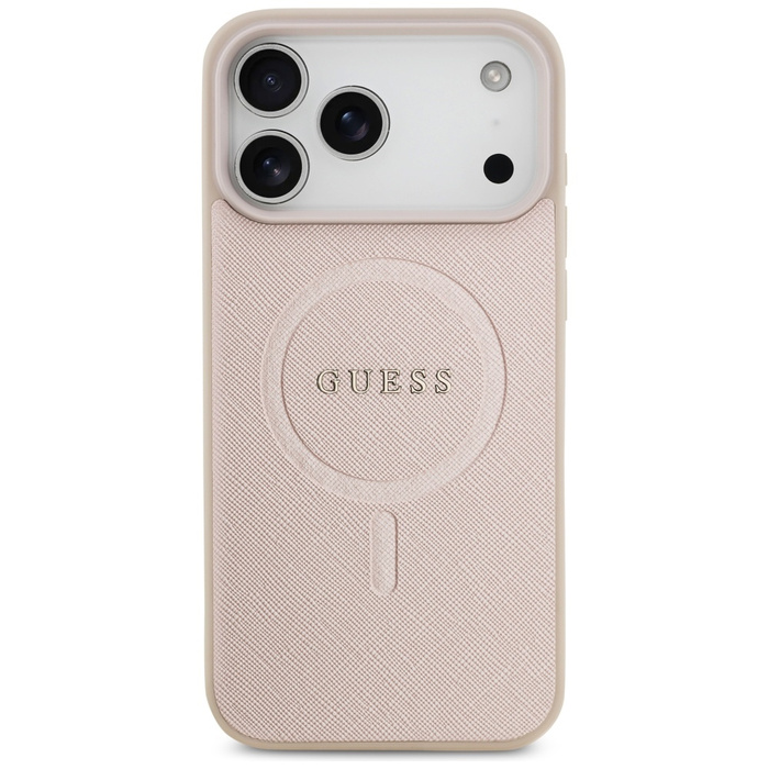 Etui Guess Saffiano Classic Logo MagSafe do iPhone 17 Pro Max różowy