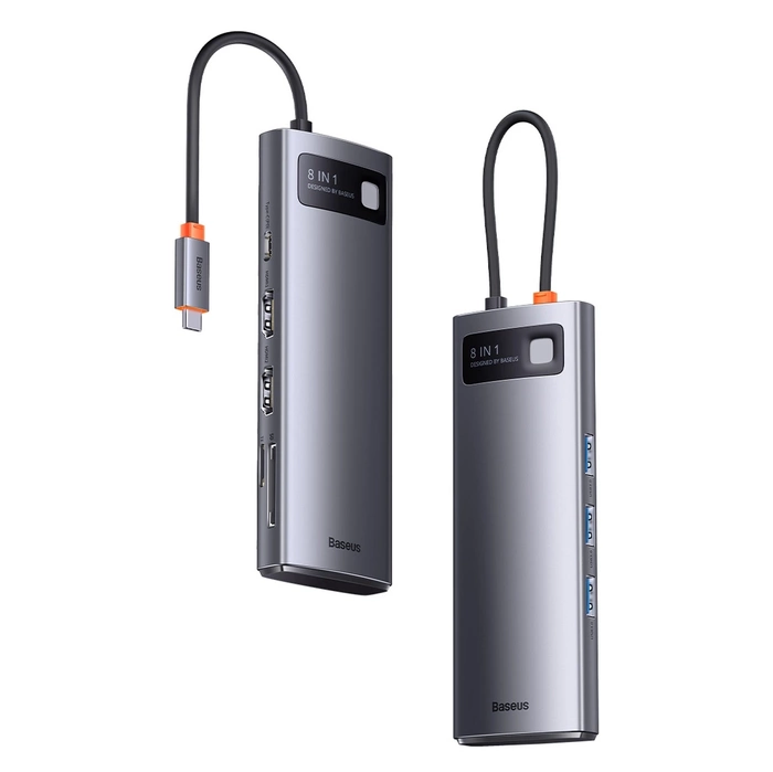 [APRÈS RETOUR] Station d'accueil Baseus Metal Gleam Series 8-en-1 USB Type C HUB - 2 x HDMI / 3 x USB 3.2 Gen. 1 / 1 x Power Delivery / 1 x lecteur de carte SD / 1 x lecteur de carte TF gris (WKWG050113)