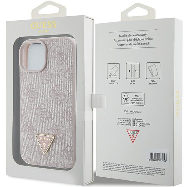 Guess GUHCP15SP4TDPP iPhone 15 6.1" rosa/rosa hartcase Leder 4G Triangle Strass