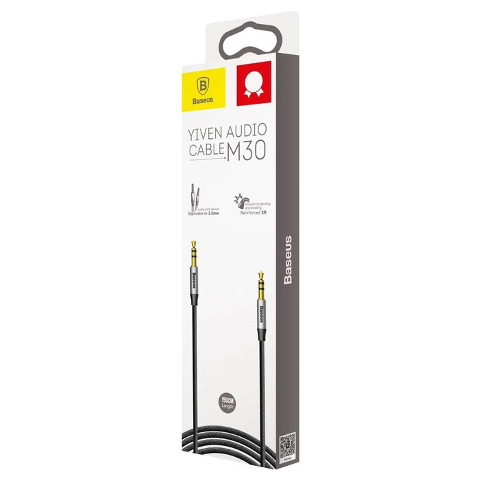 Câble audio AUX stéréo Baseus Yiven M30 mini-jack mâle 3,5 mm 1,5 m argent-noir (CAM30-CS1)