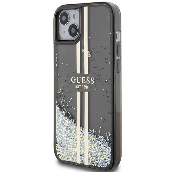 Etui Guess GUHCP15SLFCSEGK iPhone 15 / 14 / 13 6.1" czarny/black hardcase Liquid Glitter Gold Stripes Case