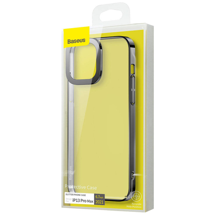 Baseus Glitter Hard PC Case Housse de galvanoplastie transparente pour iPhone 13 Pro Max noir (ARMC000201)