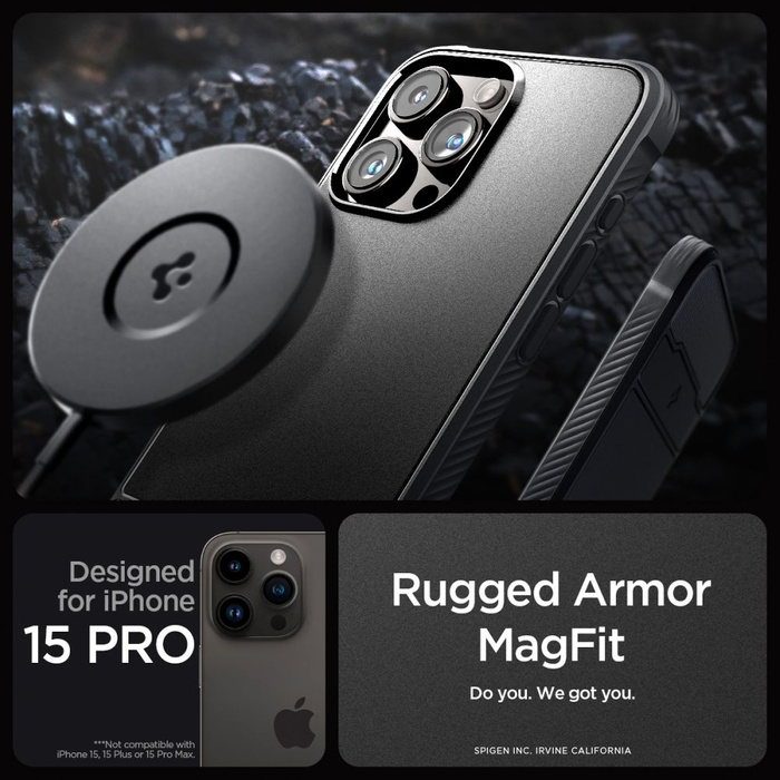 Funda Spigen Rugged Armor Mag MagSafe iPhone 15 Pro MATTE Negro