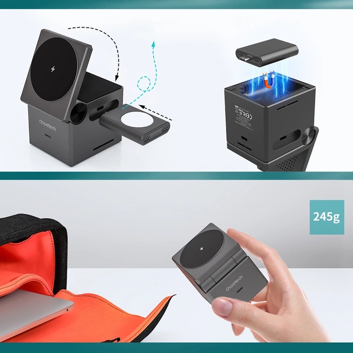 Choetech T632-F induktives Ladegerät 15W 3in1 für iPhone / Apple Watch / AirPods - Grau