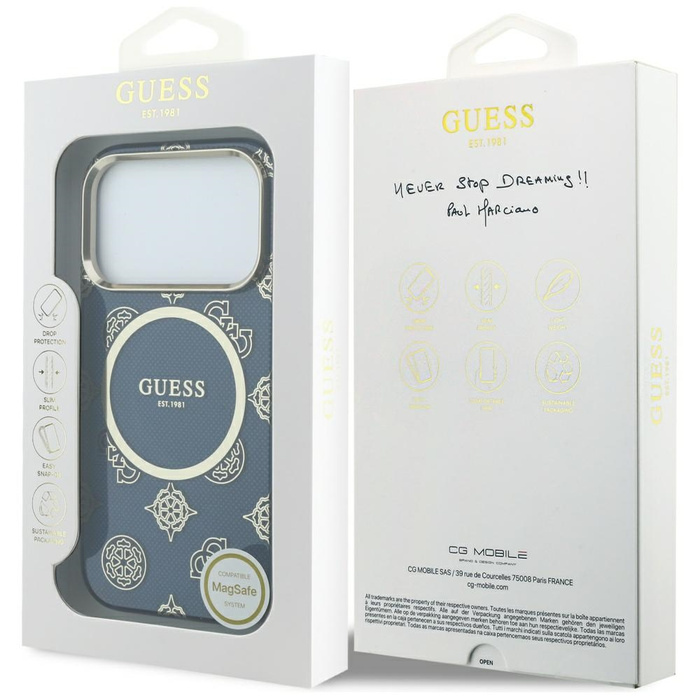 Etui Guess IML Peony Dot MagSafe do      iPhone 17 Pro niebieski
