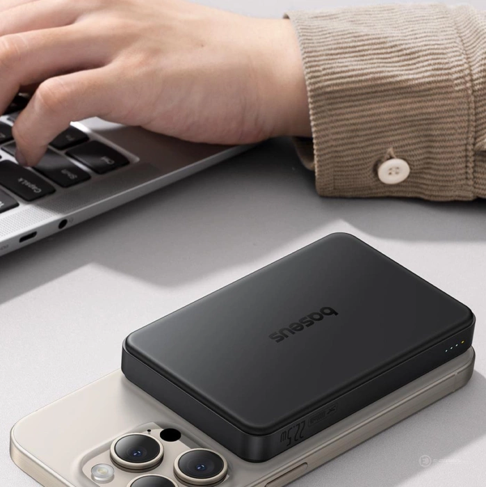 Baseus Airpow II 10000mAh Qi2 Power Bank with MagSafe 22.5W with Baseus Simple Series USB-C Cable - USB-C 20V/3A (30cm) - Black