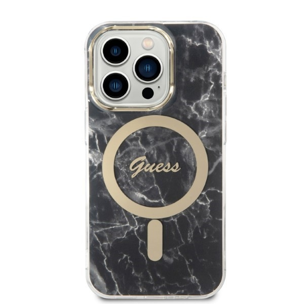 Sada Pouzdro Hádej Case+ nabíječka iPhone 14 Pro 6,1" černá/černá tvrdá case Marble MagSafe