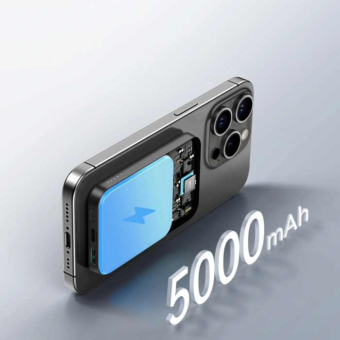 Powerbank Joyroom JR-W020 Mini 5000mAh USB-A USB-C indukcyjny 20W - czarny + kabel USB-C / USB-C