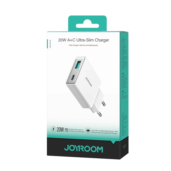 Joyroom JR-TCF14 20W USB-A USB-C Wandladegerät superdünn – Weiß