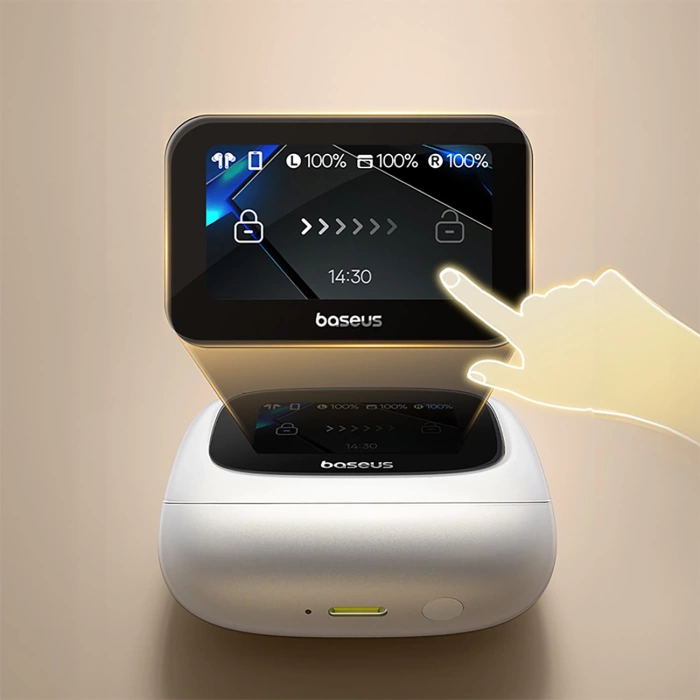 Słuchawki Baseus Bowie M2s Ultra TWS bezprzewodowe dokanałowe z interaktywnym ekranem - białe