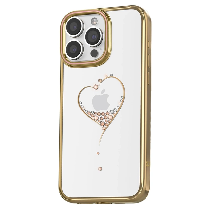 Kingxbar Wish Series silikonový obal s krystaly pro iPhone 15 Pro - zlatý