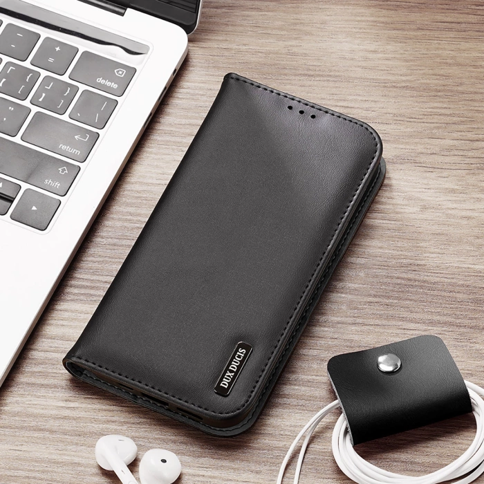 Dux Ducis Hivo iPhone 16e Hülle mit Klappdeckel und RFID-Schutz - Schwarz