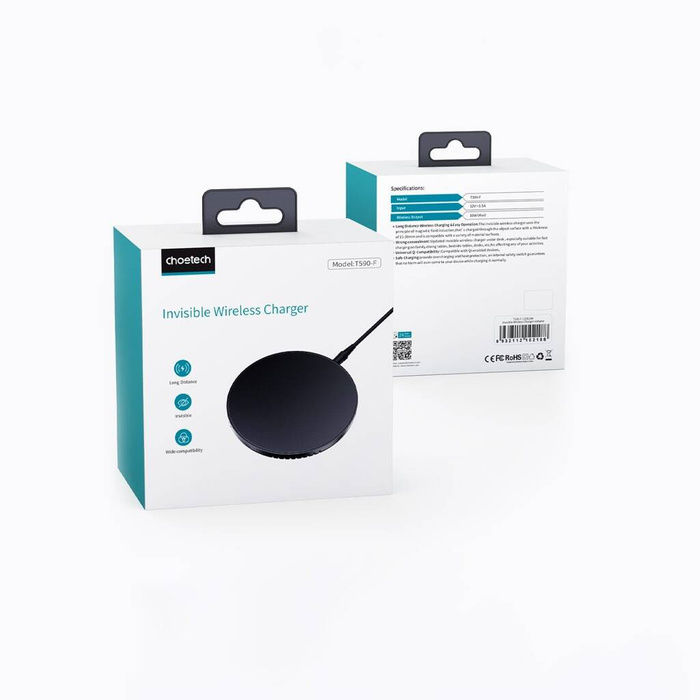[RETURNED ITEM] Caricabatterie a induzione da banco Choetech 10W + caricatore EU con cavo di alimentazione nero (T590-F)