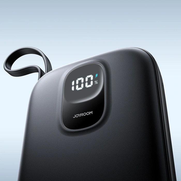 Powerbank Joyroom JR-PBF18 22.5W 10000mAh z wbudowanym kablem Lightning + kabel USB-C 0.25 cm  - czarny