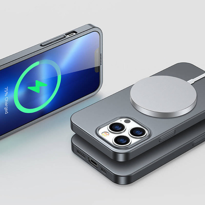 Joyroom 360 Full Case cover anteriore e posteriore per iPhone 13 Pro Max + proteggi schermo in vetro temperato grigio (JR-BP928 tranish)