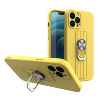 Custodia in silicone Ring Case con presa per le dita e supporto per iPhone 12 mini giallo