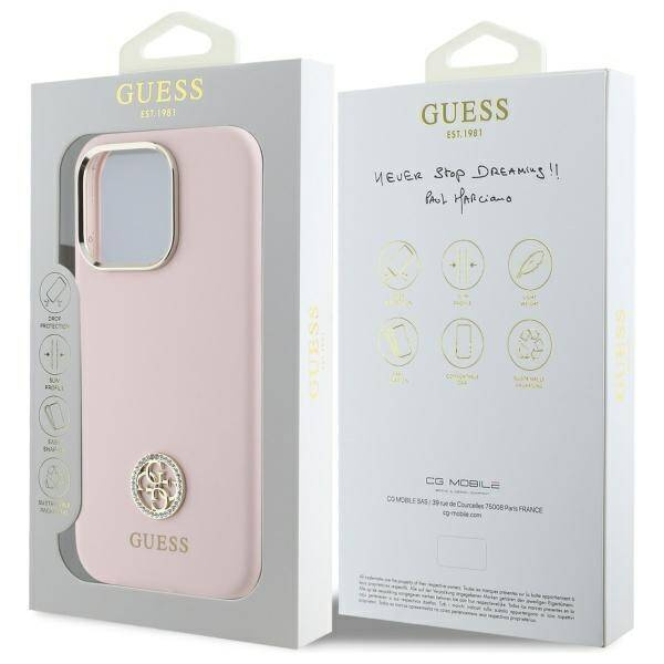 Etui Guess iPhone 16 Pro jasnoróżowy/pink hardcase Silicone Logo Strass 4G