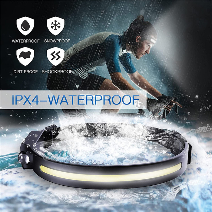 LED headlamp with IPX4 motion sensor USB-C 1200 mAh - black