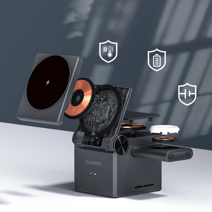 Choetech T632-F induktives Ladegerät 15W 3in1 für iPhone / Apple Watch / AirPods - Grau