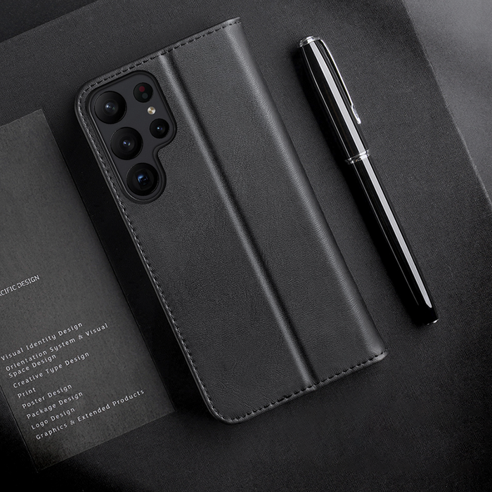 Obal Dux Ducis Hivo obal pro Samsung Galaxy S23 Ultra flip cover wallet stand RFID lock brown Case