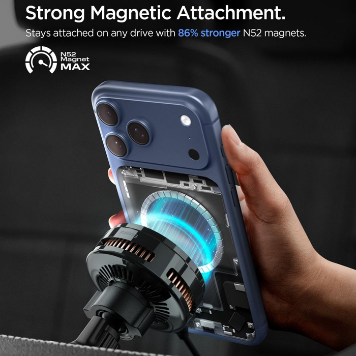 Spigen ESSENTIAL EV25MFAQ Qi2.2 PELTIER MagNETIC MagSafe VENT CAR MOUNT WIRELESS CHARGER BLACK