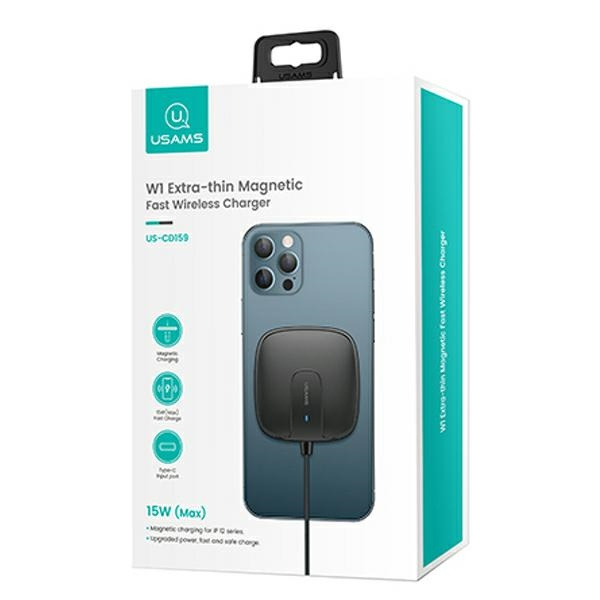 Caricatore Induttivo USAMS Apple iPhone 12 Magnetico W1 15W Extra-sottile US-CD159 CD159DZ01 Nero