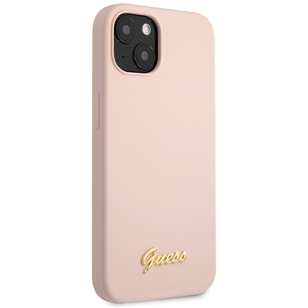 Guess GUHCP13MLSLMGLP iPhone 13 6.1" rose pâle/rose pâlecase Silicone Script Gold Logo