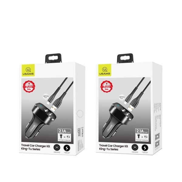 USAMS 2xUSB car charger USB Lightning Cable Black