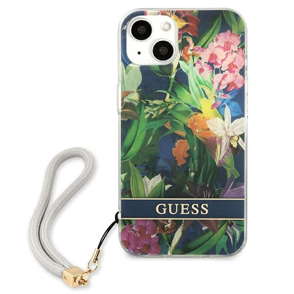 Case GUESS Apple iPhone 13 Flower Strap Blue Hardcase