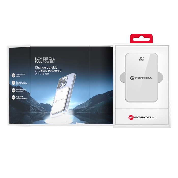 Powerbank zgodny z MagSafe Forcell F-Energy SuperSlim F10K8 QC4.0 PD3.0 15W 10000 mAh biały 0INT