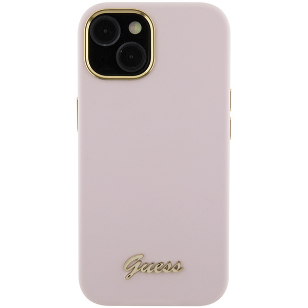 Guess GUHCP15SSMBSLP iPhone 15 6.1" rose/rosecase Silicone Script Metal Logo &amp; Frame