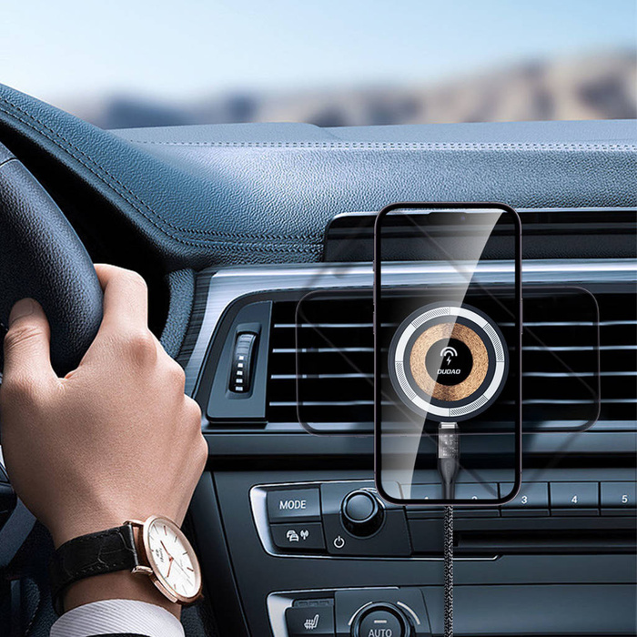 Magnethalter mit MagSafe-Induktionsladegerät für 15W Dudao F12MAX Lüftungsgitter - Schwarz