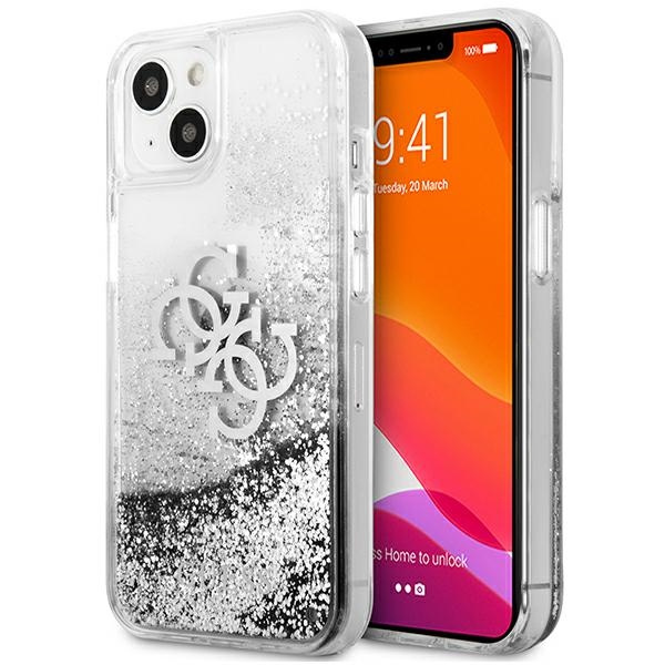 Hülle GUESS Apple iPhone 13 Mini 4G Big Liquid Glitter Silber Hardcase