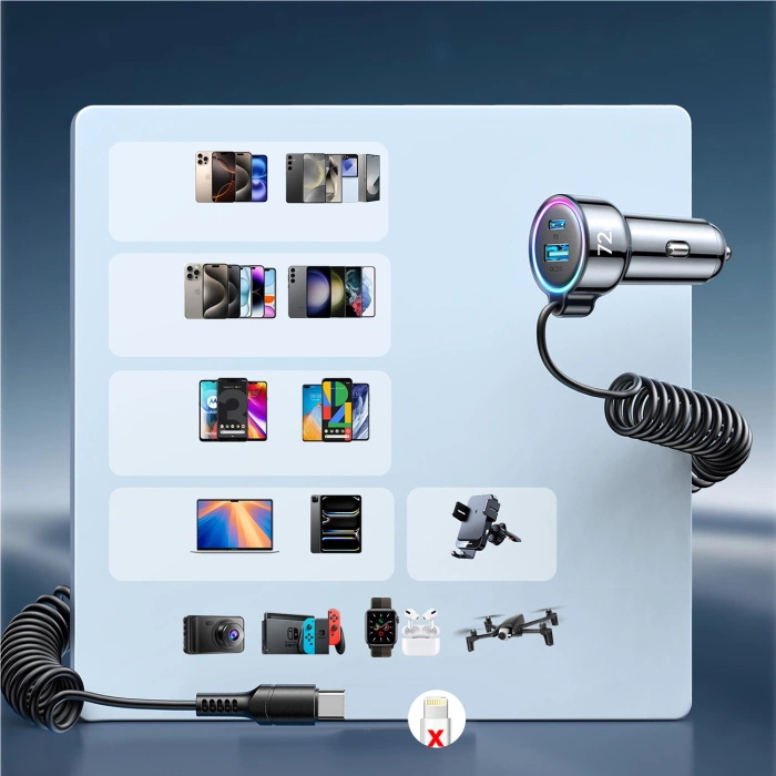 Joyroom vysokorychlostní nabíječka 3 v 1 s kabelym USB typu C 1,5 m 55 W černá (JR-CL07)