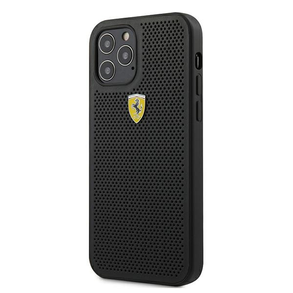 FERRARI Hülle Apple iPhone 12 12 Pro On Track Perforiert Schwarz Hardcase