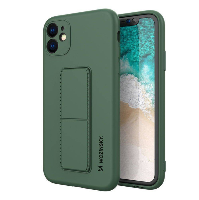 Wozinsky Kickstand Case flexible silicone cover with a stand iPhone 12 Pro Max dark green