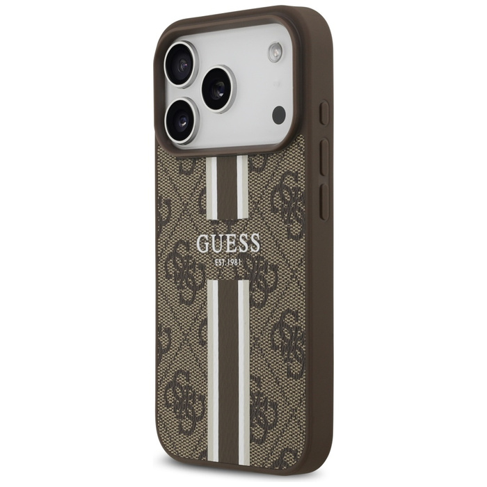 Etui Guess 4G Printed Stripes MagSafe do iPhone 17 Pro brązowy