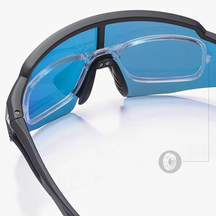 Rockbros Polarisierte Fahrradbrille mit UV-Schutz und Korrektureinsatz, blaue Gläser, Schwarz