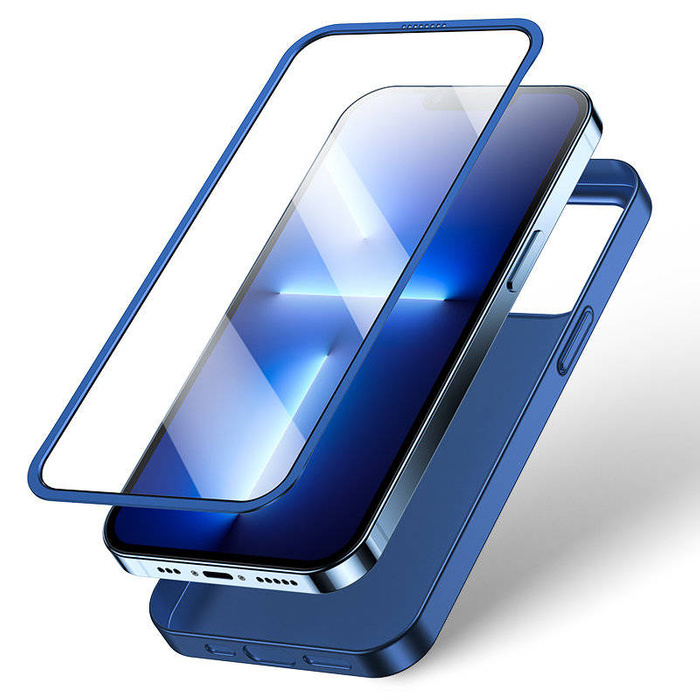 Joyroom 360 Full Case coque couverture pour iPhone 13 Pro Max étui arrière et avant + verre trempé bleu (JR-BP928 bleu)