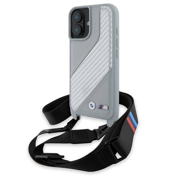 Cover BMW iPhone 16 grigio/grigio durocase M Edition Carbon Stripe &amp; Strap