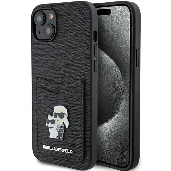Karl Lagerfeld KLHCP15SSAPKCNPK iPhone 15 6,1" nero/nerocase Saffiano Cardslot Karl&amp;Choupette Metal Pin