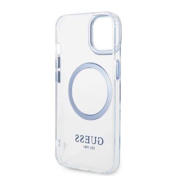 Puzdro Guess iPhone 14 Plus 6,7" modrá/modrá tvrdá case Kovový obrys MagSafe