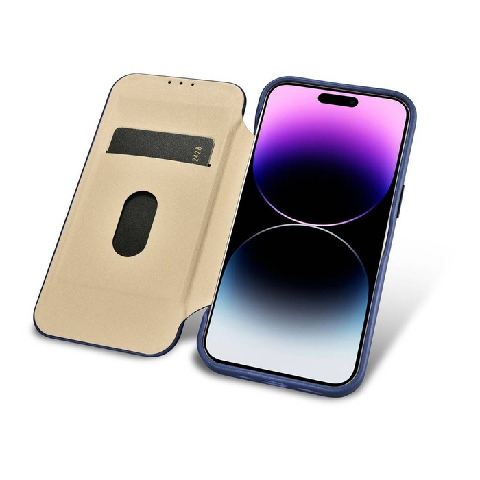 iCarer CE Premium Leather Folio Case para iPhone 14 Pro Max Flip magnético MagSafe azul (WMI14220716-BU)